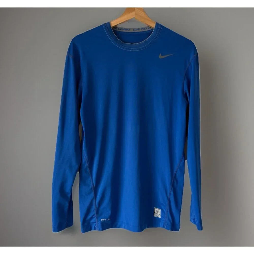 Nike Pro Combat‎ Dri Fit Fitted Compression Long Sleeve Shirt Mens Large Gym Run